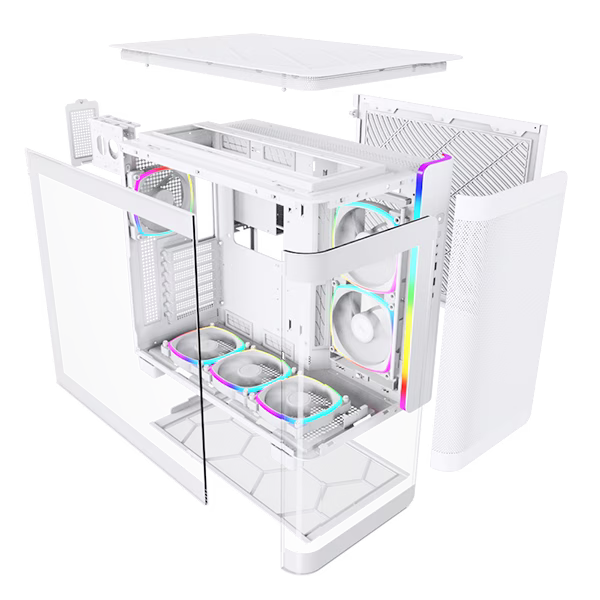 Montech KING 95 PRO Middle Tower Case, Duo Airflow Modes ( Turbo Mesh Mode & Elegant Glass Mode ), SPCC/Tempered glass, 4x120mm ARGB PWM Fans, Type-Cx1/USB3.0x2/Mic/Audiox1/LED Buttons, White | KING 95 PRO thumbnail 7
