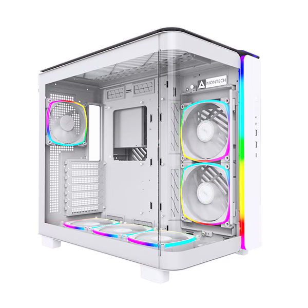 Montech KING 95 PRO Middle Tower Case, Duo Airflow Modes ( Turbo Mesh Mode & Elegant Glass Mode ), SPCC/Tempered glass, 4x120mm ARGB PWM Fans, Type-Cx1/USB3.0x2/Mic/Audiox1/LED Buttons, White | KING 95 PRO – Buy Online