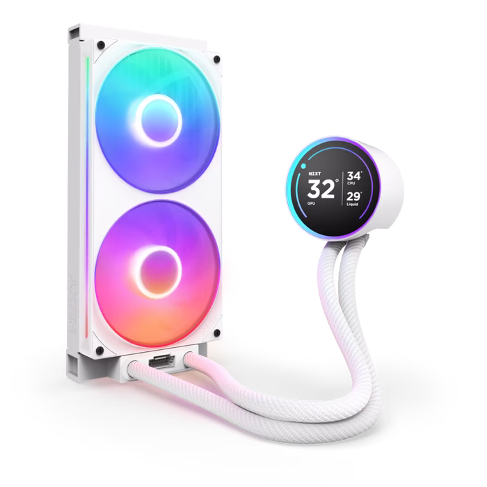 NZXT Kraken Elite 280 RGB 280mm White AIO Liquid Cooler with 2.72" IPS LCD & RGB, 98.61 CFM Airflow, 3.2 mm H???O Pressure, Fluid Dynamic Bearing | RL-KR28E-W2 thumbnail 4