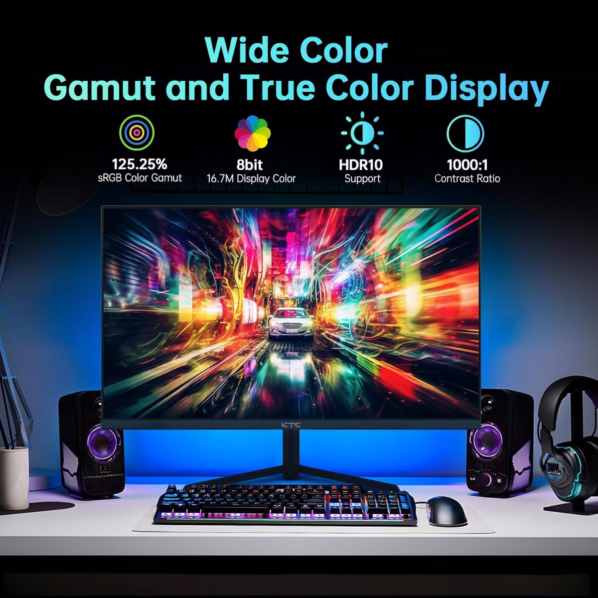 KTC 24 inch Monitor, Fast IPS 1080p 144Hz 165Hz 1ms, 125.25% sRGB, HDR, Borderless Gaming Monitor PC Monitor, FreeSync Premium & G-Sync, HDMI 2.0x2, DP1.4x2, Vesa Support, Eye Care for Gamers thumbnail 3