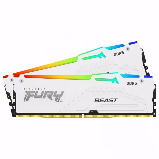 Kingston FURY Beast RGB 64GB (2x 32GB) DDR5 Desktop Memory, 6400 MHz Memory Speed, CL32 CAS Latency, 288-Pin Kit, Intel XMP 3.0 & AMD EXPO, White | KF564C32BWEAK2-64 – Buy Online