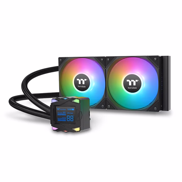 Thermaltake LA240-S ARGB Sync AIO Liquid Cooler, RGB Water Block with 2.4??? LCD, 2x 120mm ARGB fans, 79.3 CFM (one fan) Air Flow, PWM 600~2500 R.P.M Static Pressure, Black | CL-W461-PL12SW-A image