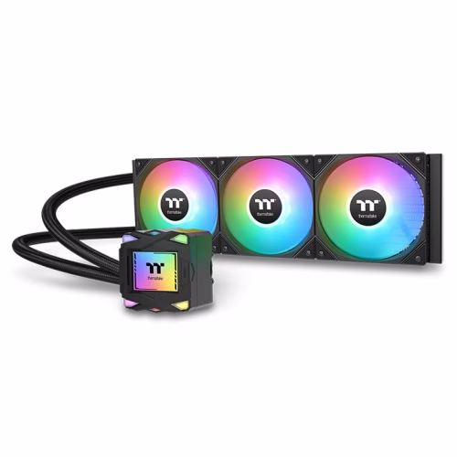 Thermaltake LA360 ARGB Sync AIO Liquid Cooler, 3x 120mm ARGB fans, RGB Water Block, 79.3 CFM (one fan) Air Flow, 3.45 mm-H2O (one fan) Static Pressure, Black | CL-W459-PL12SW-A – Buy Online