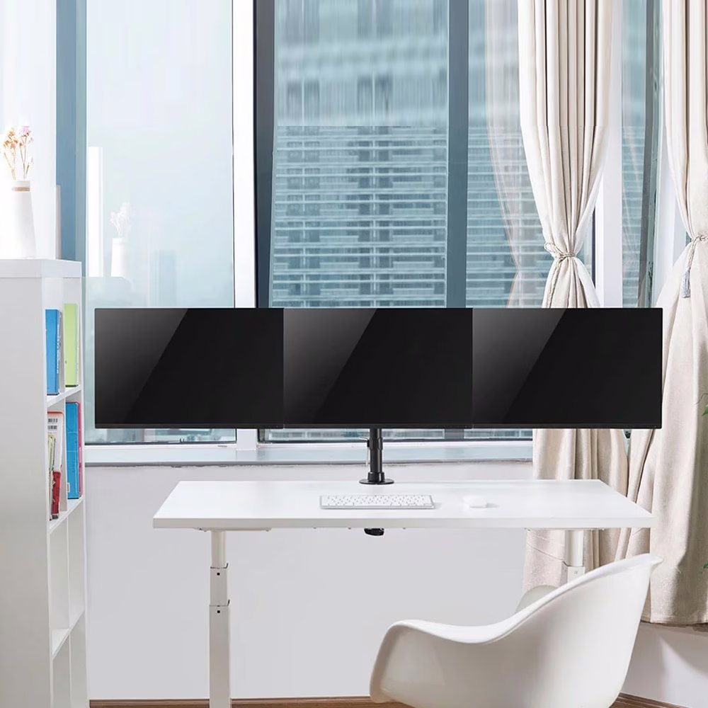 Skill Tech Triple Monitor Arm, Economy Steel LCD Vesa Desk Mount, 3x Monitor, Up to 13 Inch to 27 Inch Screen, Cable Management, Two Mounting Options, 360?? Rotary VESA Plate, Freely Adjusting Height | SH070 C036 thumbnail 3