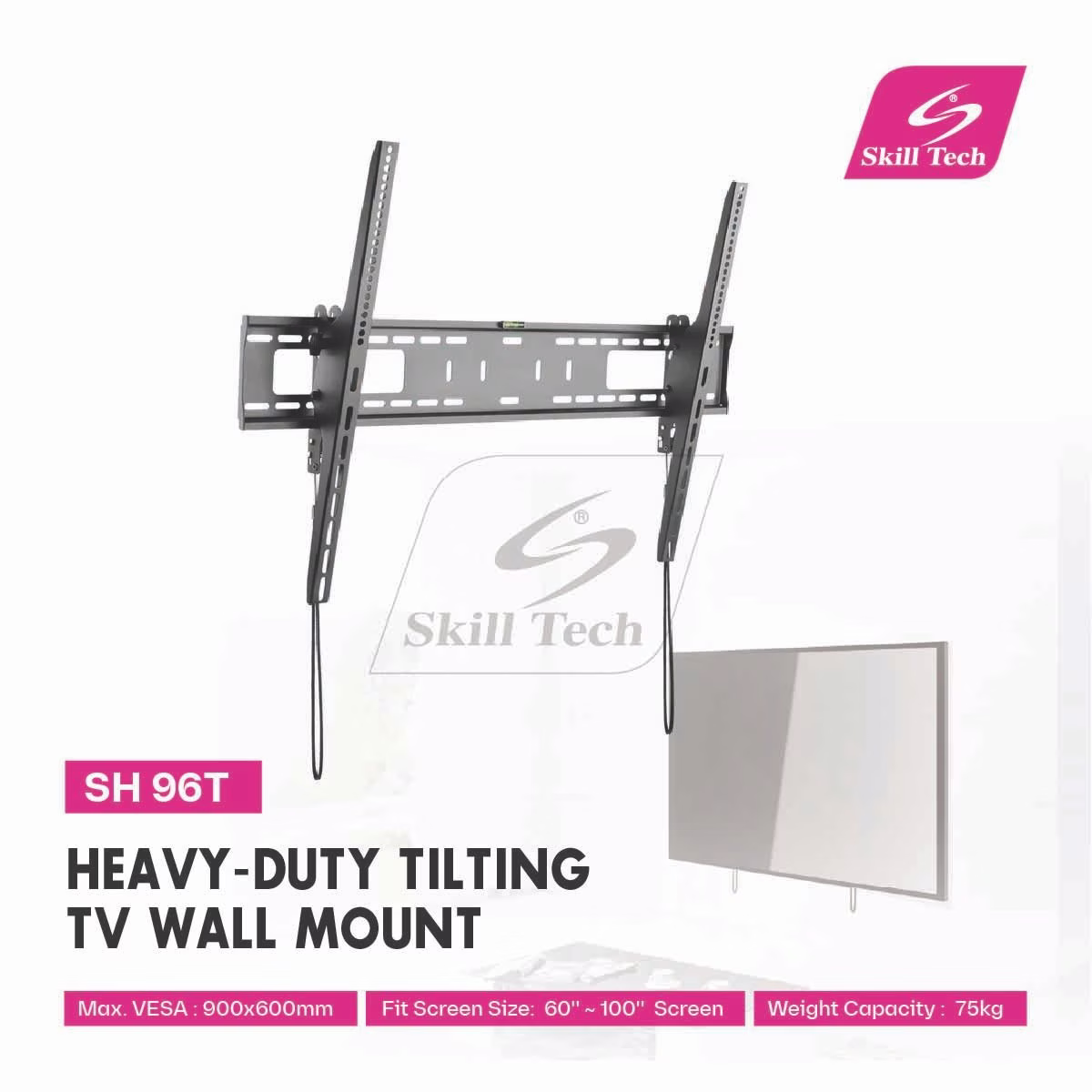 Skill tech SH 96T Heavy-Duty Tilting TV Wall Mount, Suitable For Most 60" ~ 100" Screen, VESA 	900x600mm, Weight Capacity 75kg thumbnail 2