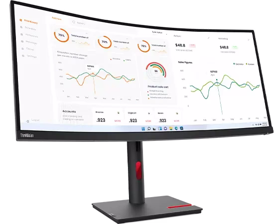Lenovo ThinkVision 34 inch Curved Monitor, 4ms, 60 Hz, WQHD resolution 3440 x 1440, VA Panel, 1500 R, 3-side NearEdgeless, Avg Delta E < 2, 100% sRGB, 99% Adobe RGB, USB Type-C (up to 75W PD), Black  | T34w-30 thumbnail 2