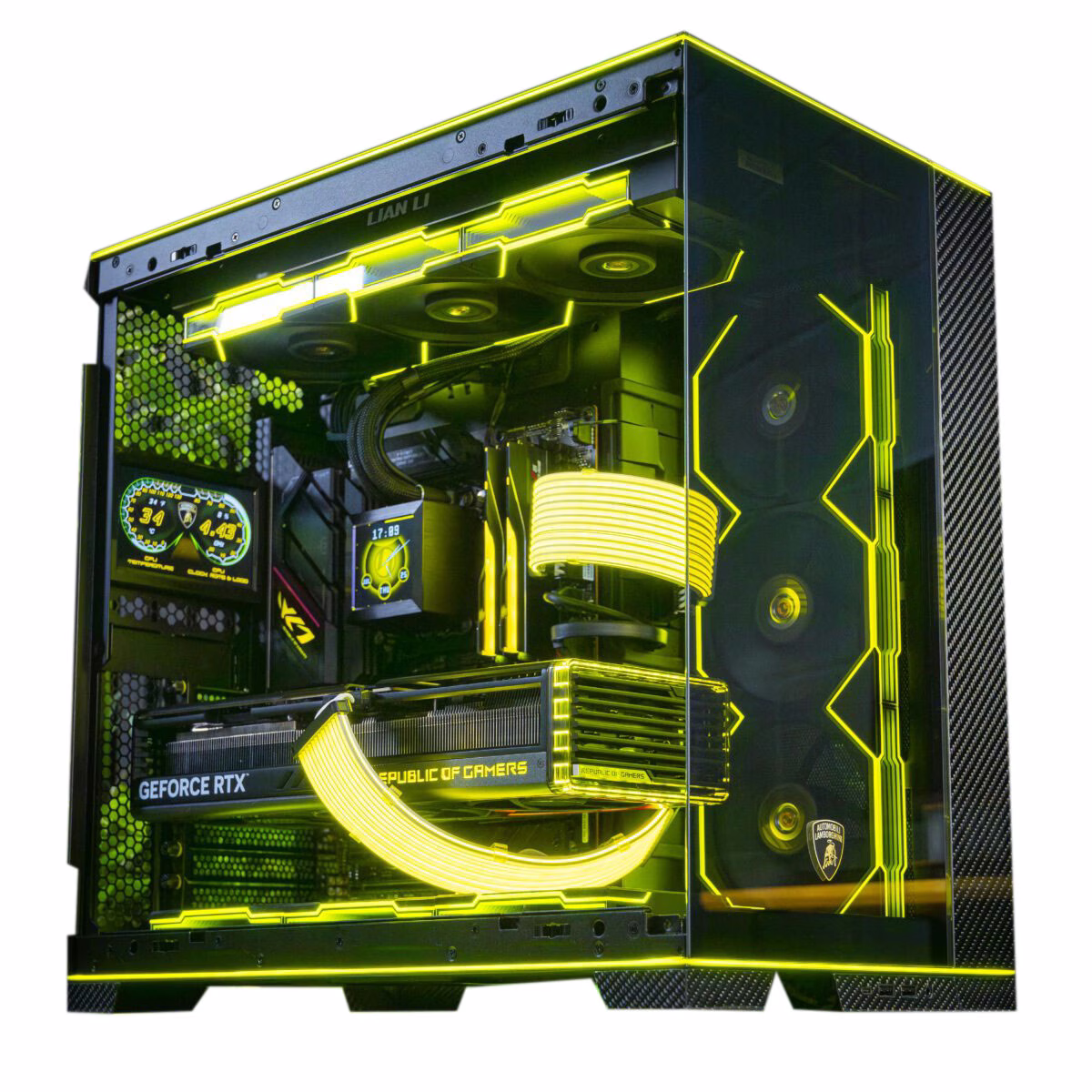 Lamborghini Edition Gaming PC, I9-14900K 14TH Gen, 4080 SUPER 16 GB, 64GB (2x32GB) 6400MHz, 2 TB NVMe, AIO 360mm Cooler, 1250W  thumbnail 2