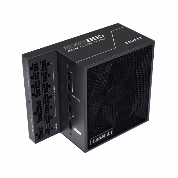 Lian Li EDGE 850 Fully Modular Power Supply, 850W, L-Shape Design, 80 Plus Platinum, 120mm FDB Fan, ATX 3.0 & 3.1 Compliant, PCIe 5.1 Support, Active PFC, Black | EG0850 thumbnail 2
