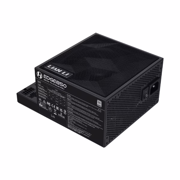 Lian Li EDGE 850 Fully Modular Power Supply, 850W, L-Shape Design, 80 Plus Platinum, 120mm FDB Fan, ATX 3.0 & 3.1 Compliant, PCIe 5.1 Support, Active PFC, Black | EG0850 – Buy Online