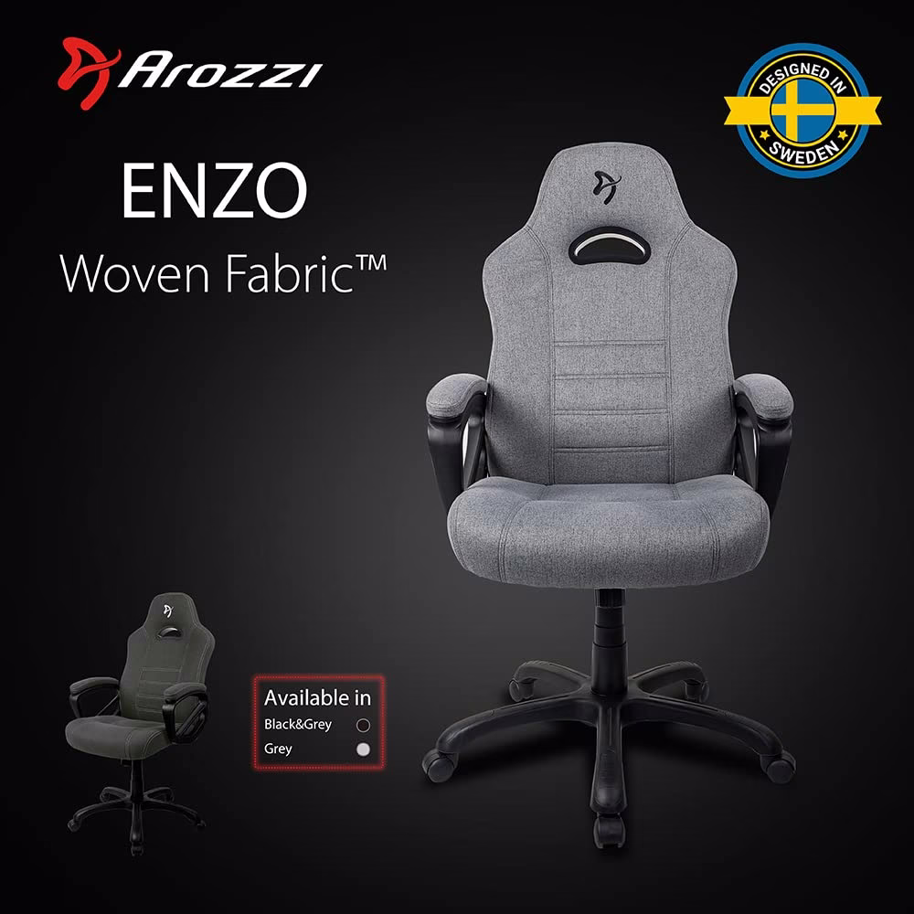 Arozzi Enzo Woven Fabric Ergonomic Computer Gaming/Office Chair with Swivel, Tilt, Rocker, and Adjustable Height, Light Grey | ENZO-WF-GYBK thumbnail 2