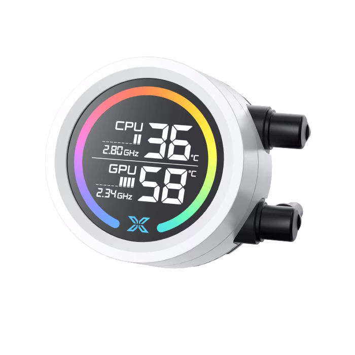 LK 360 Digital Arctic LCD AIO Liquid Cooler, Digital LCD Pump Head & 360mm PWM Fan, Mini ARGB Controller, Intel & AMD Mounting Kit, White | EN45912 thumbnail 6