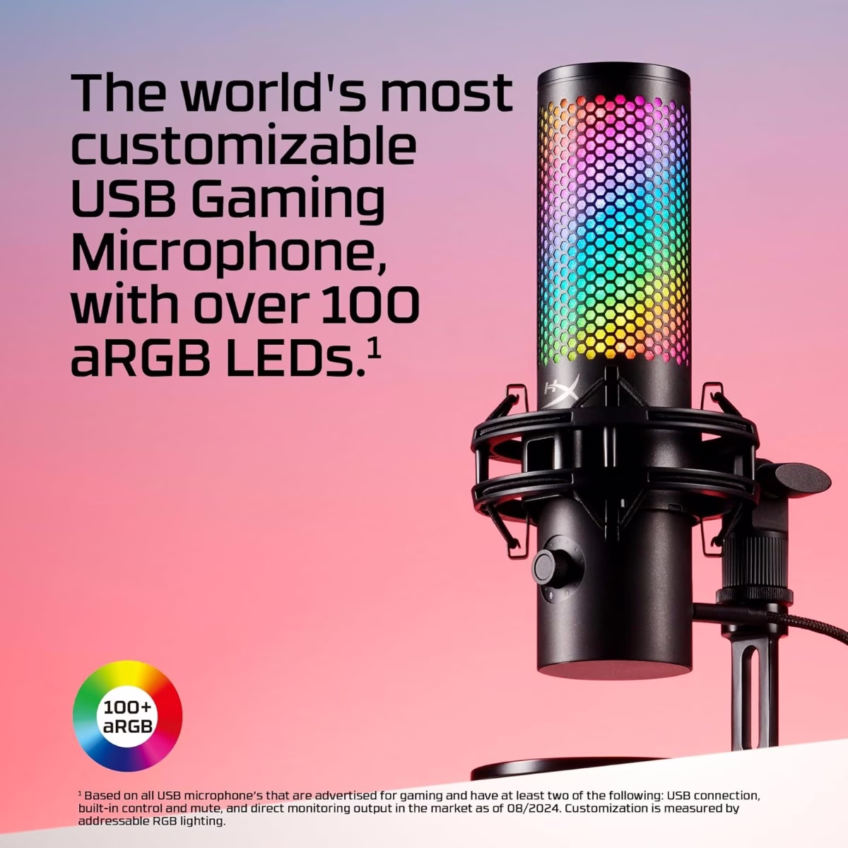 HyperX QuadCast 2 S USB Microphone, with RGB Lighting, Streaming and Podcasting, with On-Board Controls, LED Lighting, Removable Shock Mount, PC, Mac, USB-C - Black | 9A273AA thumbnail 3