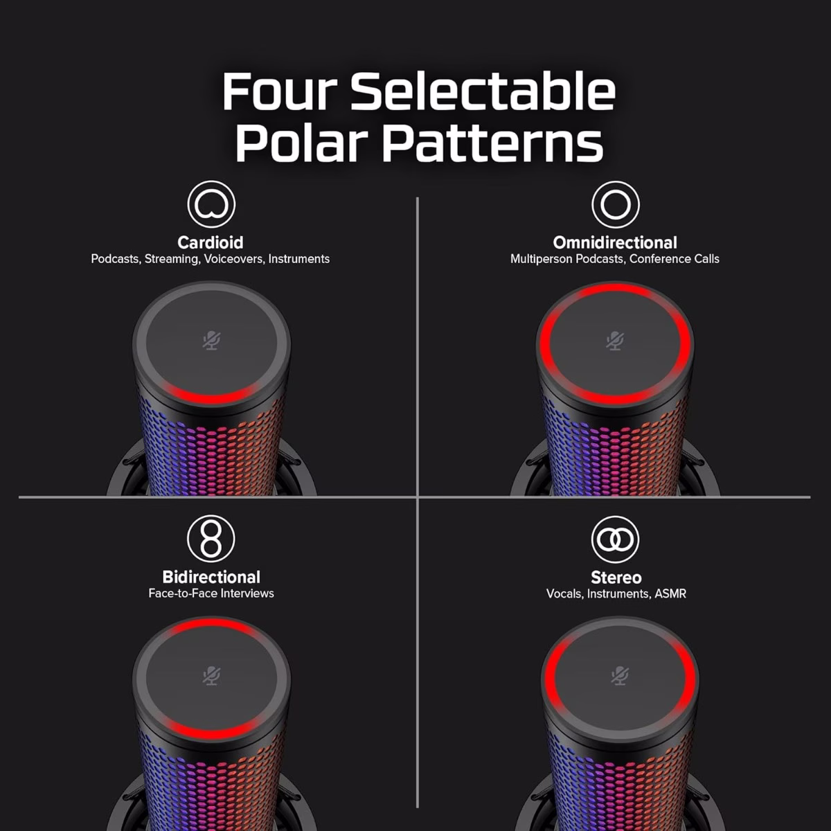 HyperX QuadCast 2 S USB Microphone, with RGB Lighting, Streaming and Podcasting, with On-Board Controls, LED Lighting, Removable Shock Mount, PC, Mac, USB-C - Black | 9A273AA thumbnail 7