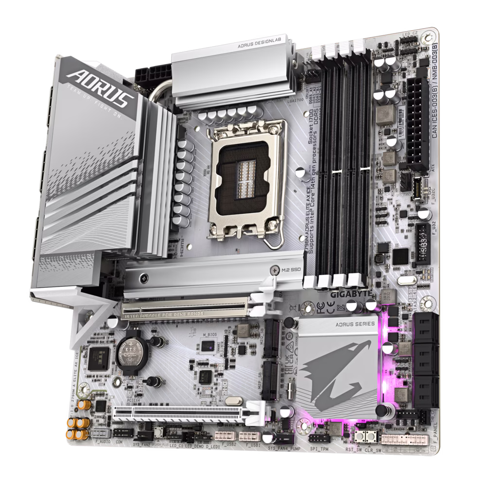 GIGABYTE Z790M AORUS ELITE AX ICE LGA 1700 Intel Z790 M-ATX Motherboard with DDR5, Triple M.2, PCIe 5.0, USB 3.2 Gen2X2 Type-C, Intel Wi-Fi 6E, 2.5GbE LAN, Q-Flash Plus, EZ-Latch Plus | Z790M A ELITE AX ICE thumbnail 4