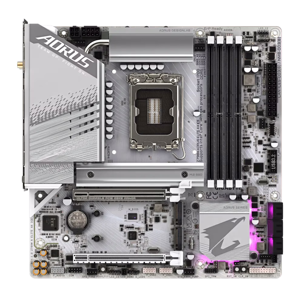 GIGABYTE Z790M AORUS ELITE AX ICE LGA 1700 Intel Z790 M-ATX Motherboard with DDR5, Triple M.2, PCIe 5.0, USB 3.2 Gen2X2 Type-C, Intel Wi-Fi 6E, 2.5GbE LAN, Q-Flash Plus, EZ-Latch Plus | Z790M A ELITE AX ICE thumbnail 6