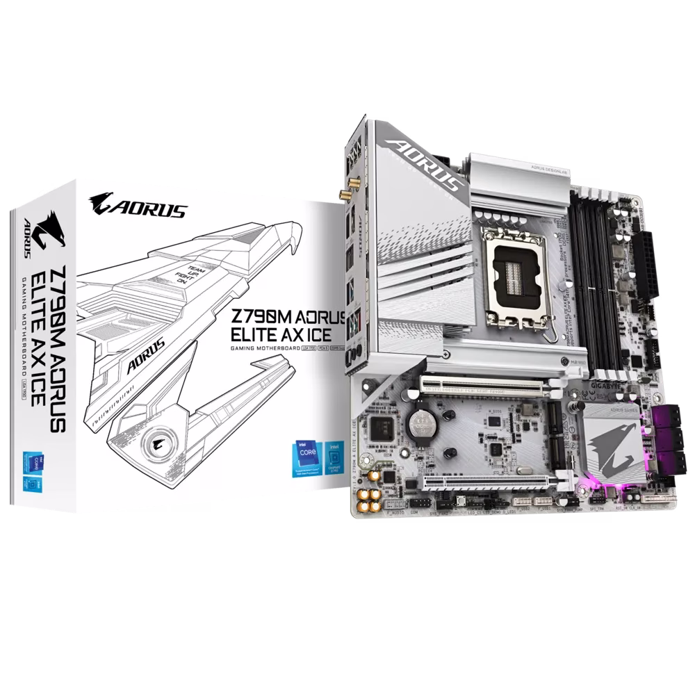 GIGABYTE Z790M AORUS ELITE AX ICE LGA 1700 Intel Z790 M-ATX Motherboard with DDR5, Triple M.2, PCIe 5.0, USB 3.2 Gen2X2 Type-C, Intel Wi-Fi 6E, 2.5GbE LAN, Q-Flash Plus, EZ-Latch Plus | Z790M A ELITE AX ICE thumbnail 2