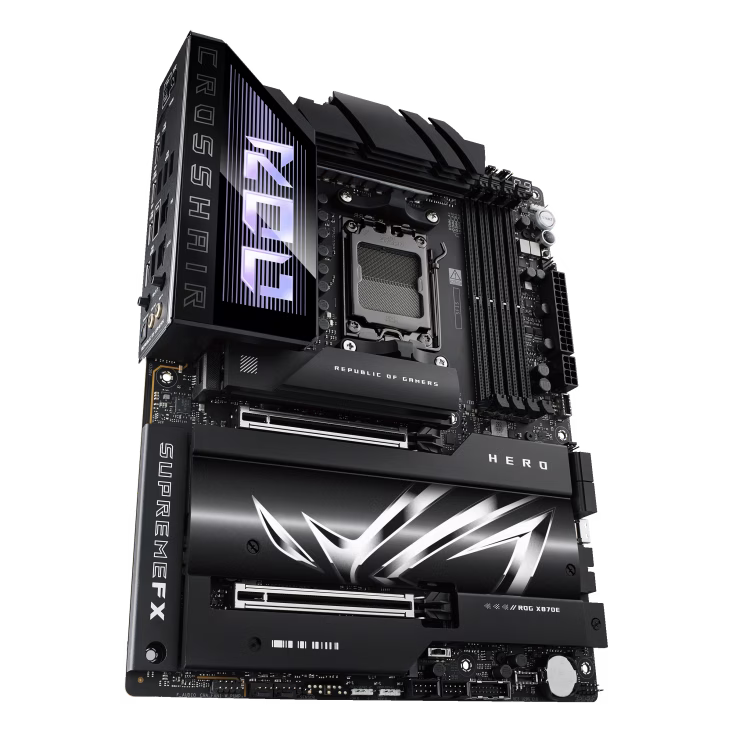 ASUS ROG CROSSHAIR X870E HERO AM5 DDR5 ATX Motherboard,  4 x DIMM slots, max.192GB up to 8200+MT/s, 5 x M.2 slots and 1 x SlimSAS connector and 4 x SATA, PCIe 5.0, Wi-Fi 7, 2.5Gb Ethernet,  AI Networking | 90MB1IE0-M0EAY0   ASUS AMD MOTHERBOARD thumbnail 9