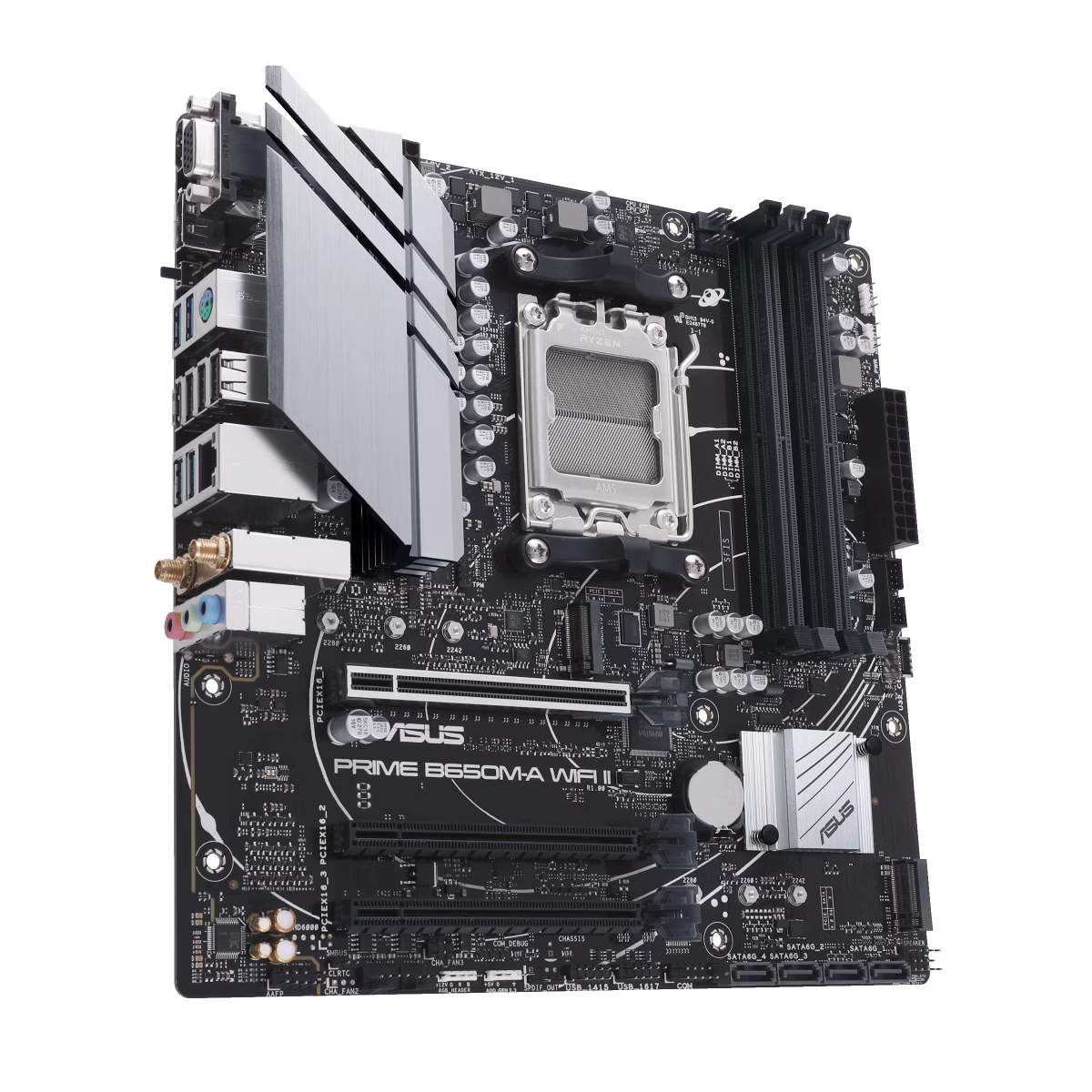 ASUS PRIME B650M-A WIFI II AMD B650 Micro-ATX motherboard, DDR5, PCIe 5.0 M.2 support, Realtek 2.5Gb Ethernet, Wi-Fi 6, DisplayPort, VGA, HDMI, SATA 6 Gbps, USB 3.2 Gen 2 ports, front USB 3.2 Gen 1 Type-C, BIOS FlashBack, Aura Sync | 90MB1EG0-M0EAY0 thumbnail 2