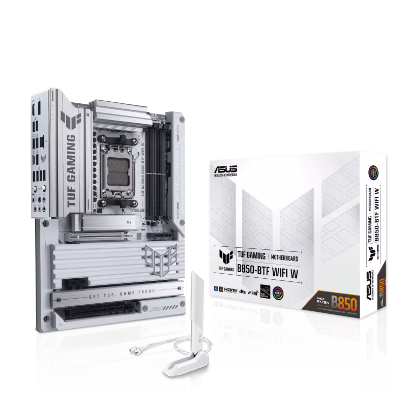ASUS TUF GAMING B850-BTF WIFI W ATX White Motherboard,  4 x DIMM slots, max. 256GB, DDR5 up to 8000+MT/s(OC), 3x M.2 slots 4x SATA 6Gb/s ports, PCIe 5.0,  Wi-Fi 7, BT v5.4, Rear USB 20Gbps Type-C | 90MB1KW0-M0EAY0 – Buy Online