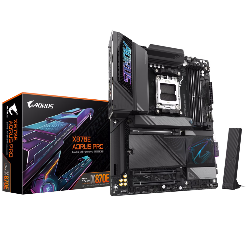 Gigabyte X870E AORUS PRO AM5 DDR5 ATX Motherboard, 4x DIMMs with AMD EXPO, 4x M.2 slots, including 3x PCIe 5.0 x4, Dual USB4 Type-C with DP-Alt, HDMI, 2.5GbE LAN & Wi-Fi 7 | X870E AORUS PRO – Buy Online