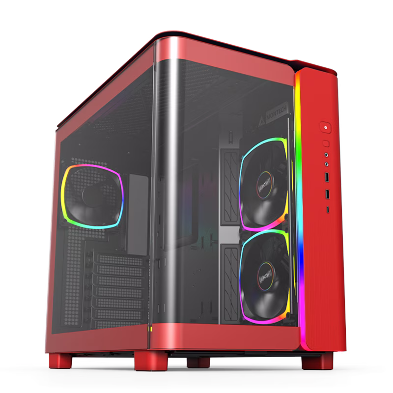 Montech KING 95 PRO Middle Tower Case, Duo Airflow Modes ( Turbo Mesh Mode & Elegant Glass Mode ), SPCC/Tempered glass, 4x120mm ARGB PWM Fans, Type-Cx1/USB3.0x2/Mic/Audiox1/LED Buttons | King 95 Pro Red – Buy Online
