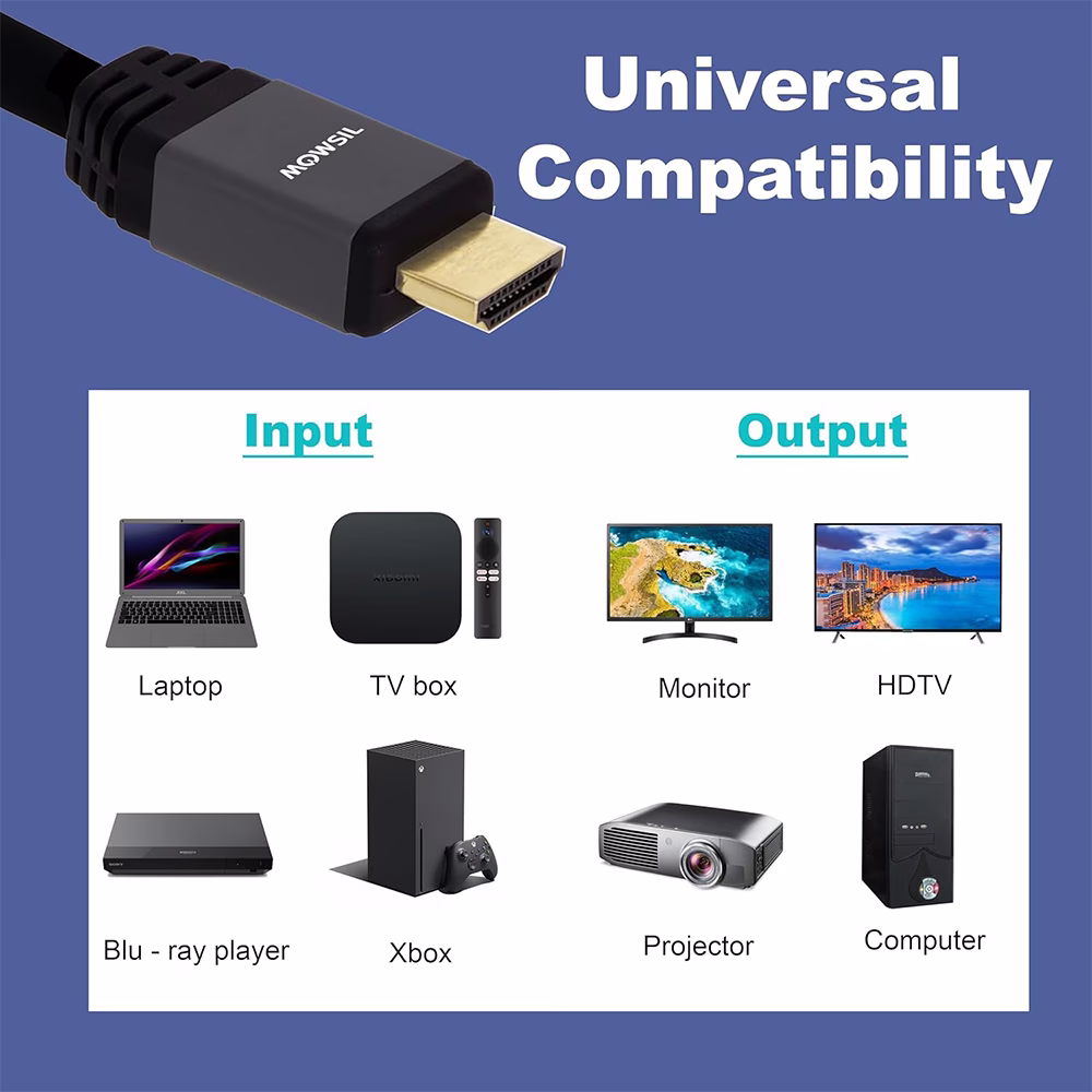 Mowsil HDMI 4K 60Hz 2.0 Cable 15Mtr, HDMI Version 2.0V, Pure Copper Conductor, 4K @ 60HZ, 18Gb/S, OD 9 MM, Aluminum head with filter, 24K Gold plated Connector, Laptop, X BOX, Monitor, Projector, HD TV & Box, Blu Ray Player | MOHD215 thumbnail 5