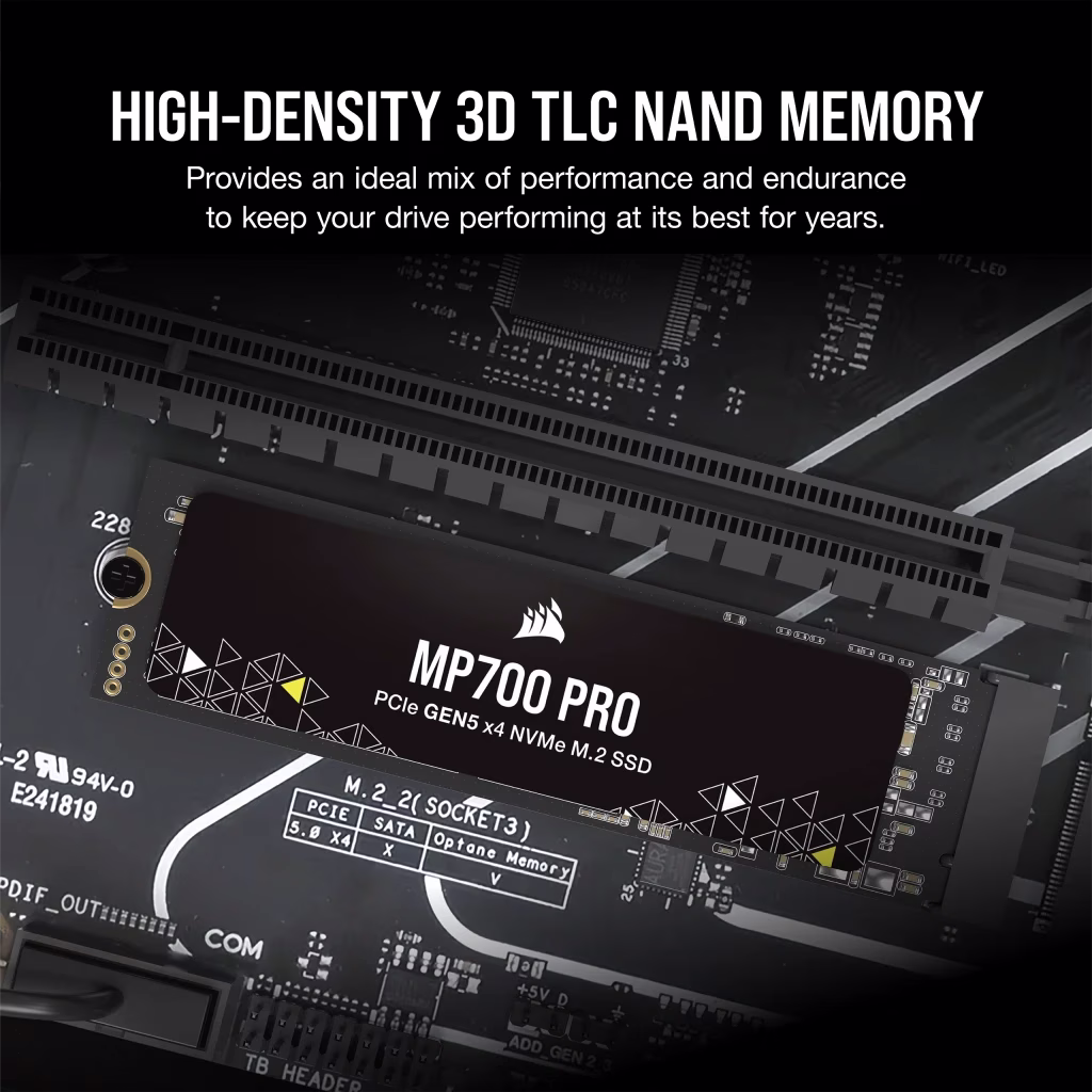 Corsair 4TB MP700 PRO NVMe PCIe 5.0 M.2 Internal SSD, 12400 MB/s Sequential Read Speeds & 11800 Sequential Write Speeds, 3D TLC NAND Technology, 1.6 Million Hours MTBF, Black | CSSD-F4000GBMP700PNH thumbnail 6