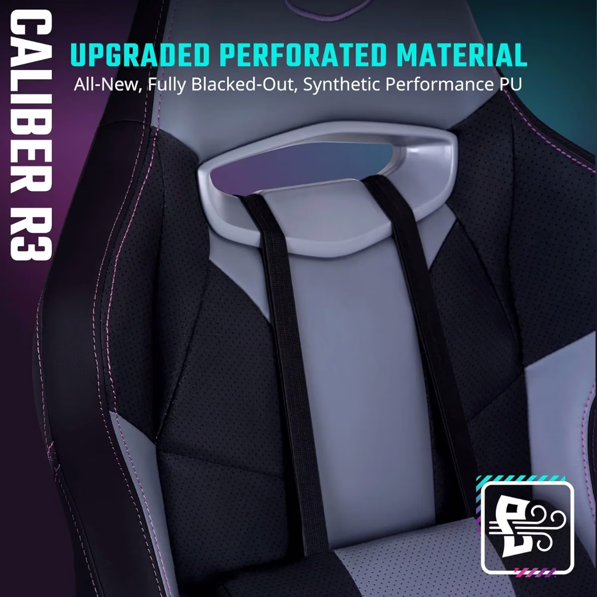 Cooler Master Caliber R3 Gaming Chair, Adjustable Lumbar Support, 2D Armrests, Reinforced Steel Frame, Memory Foam, Breathable PU, Black | CMI-GCR3-BK thumbnail 4