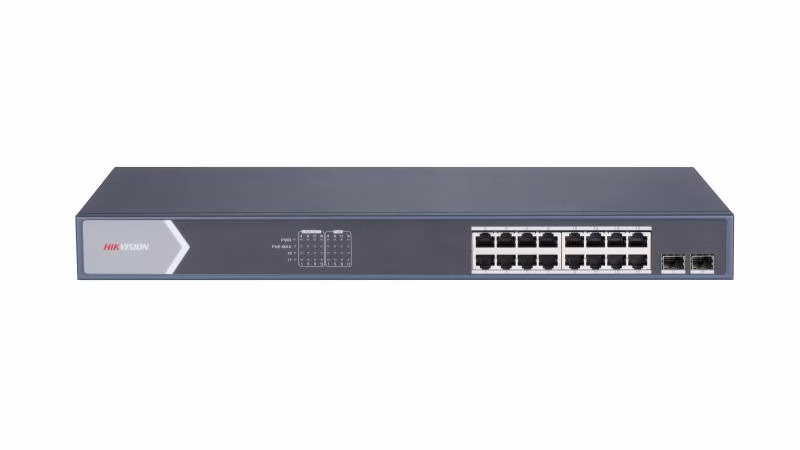 Hikvision DS-3E0518P-E/M 16 Port Gigabit Unmanaged PoE Switch, 16x Gigabit PoE port, 2x Gigabit SFP fiber optical port, IEEE 802.3at/af standard, IEEE 802.3, IEEE 802.3u, and IEEE 802.3x standard, 6 kV surge protection for PoE ports, PoE power management thumbnail 5