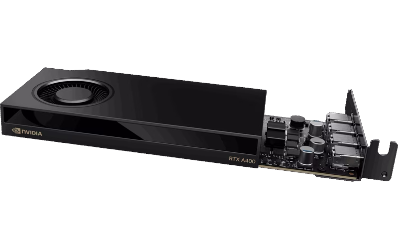 PNY NVIDIA RTX A400 Graphic card, 4 GB GDDR6, 64-bit 96 GB/sec, 8.7 Billion Transistors, 768 CUDA Cores, 24 Tensor Cores, 6 RT Cores, 4x mDisplayPort,  Single Slot | VCNRTXA400ATX-PB thumbnail 4