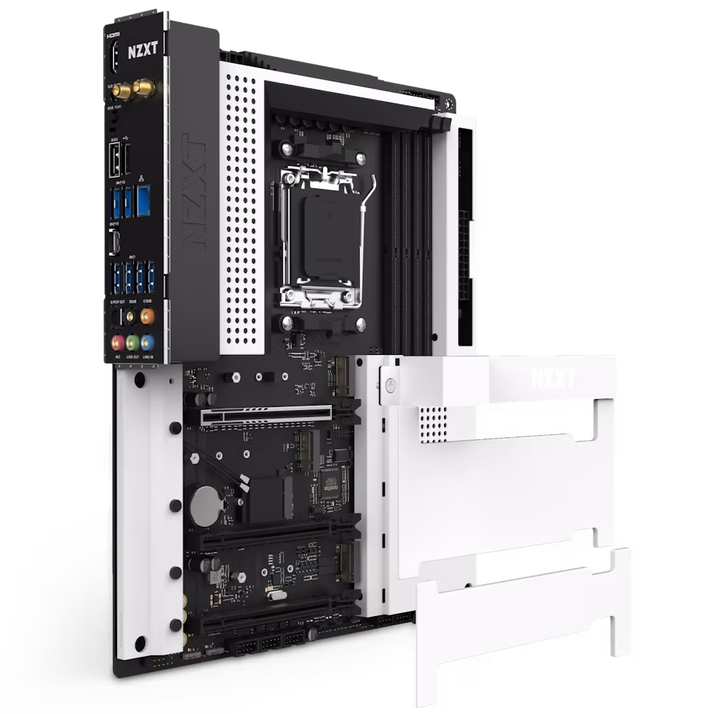 NZXT AMD B650E N7 AM5 ATX Motherboard, AMD B650 Chipset, 4x DDR5 DIMM, Max 128GB Memory, 3x M.2, 4x SATA, PCIe 5.0 ??16, AMD RDNA 2 Graphics, 1x HDMI, 2.5G LAN, USB 2.0x2 USB Type-C, White | N7-B65XT-W1 image