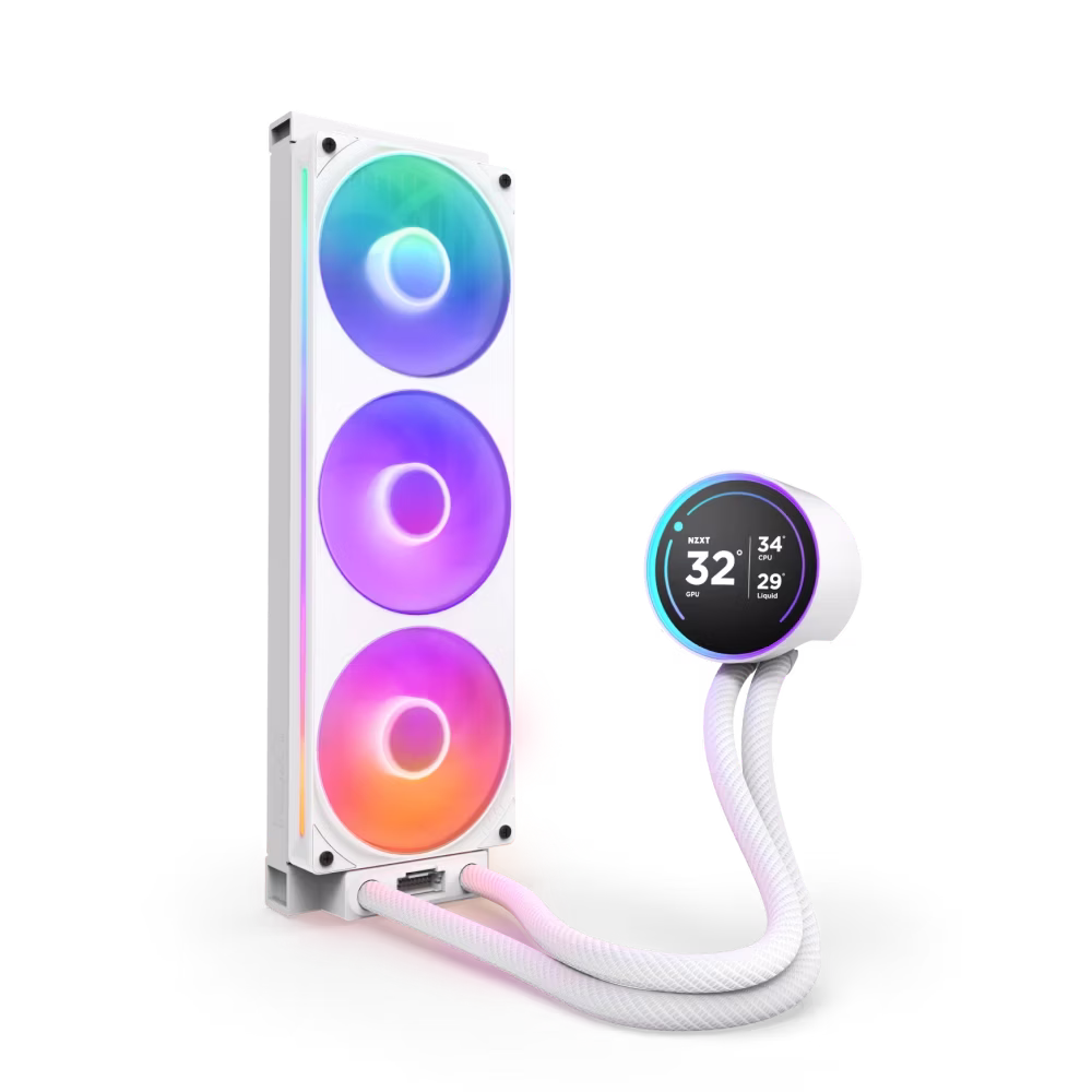 NZXT Kraken Elite 360 RGB 360mm AIO Liquid Cooler,  2.72" IPS LCD & RGB, LGA 1851, 1700 & 1200/115X, Custom-designed NZXT Turbine Pump, Fluid Dynamic Bearing, White | RL-KR36E-W2 thumbnail 2