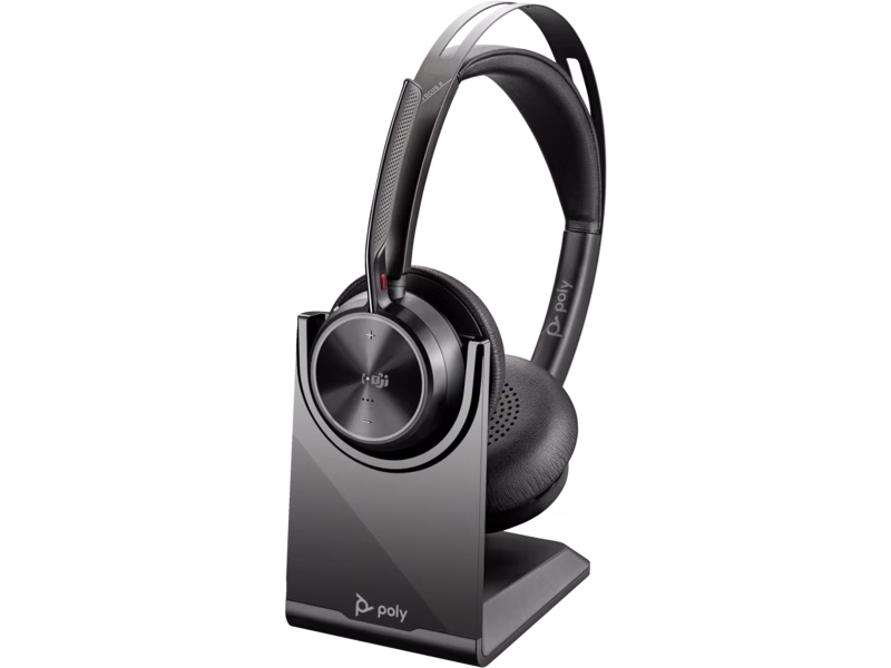 Poly Voyager Focus 2 Microsoft Teams Certified with charge stand Headset, Clear Calls, Up to 40H Listening, ANC, Boom Mic, Works w/ Teams/Zoom, PC/Mac  | 77Y87AA image