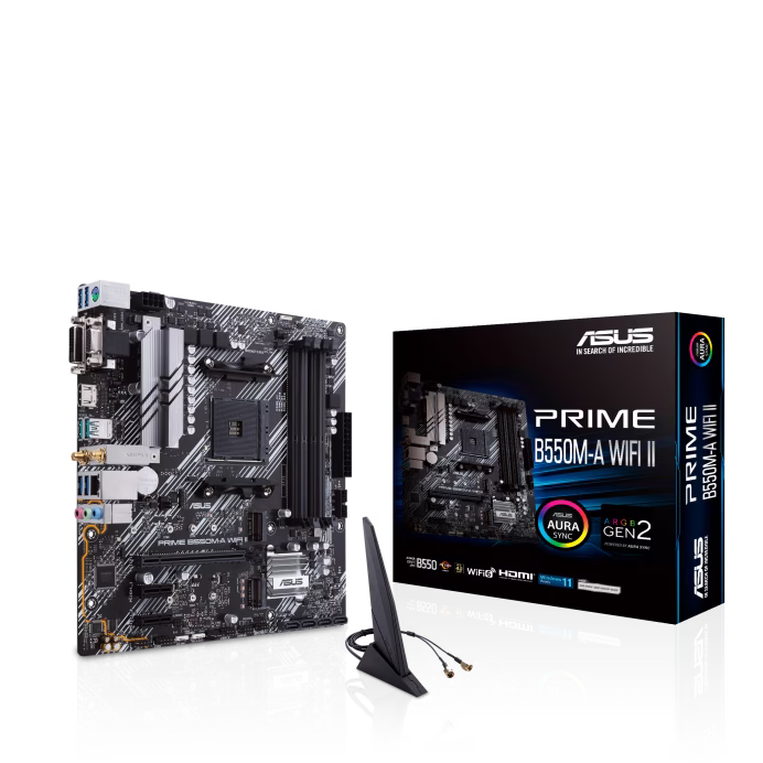 ASUS PRIME B550M-A WIFI II AMD B550 (Ryzen AM4) micro ATX motherboard with dual M.2, PCIe 4.0, Wi-Fi 6, 1 Gb Ethernet, HDMI, DVI-D, D-Sub, SATA 6 Gbps, USB 3.2 Gen 2 Type-A, and Aura Sync RGB lighting support | 90MB19X0-M0EAY0 thumbnail 4