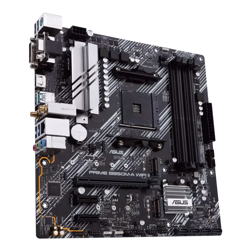 ASUS PRIME B550M-A WIFI II AMD B550 (Ryzen AM4) micro ATX motherboard with dual M.2, PCIe 4.0, Wi-Fi 6, 1 Gb Ethernet, HDMI, DVI-D, D-Sub, SATA 6 Gbps, USB 3.2 Gen 2 Type-A, and Aura Sync RGB lighting support | 90MB19X0-M0EAY0 thumbnail 3