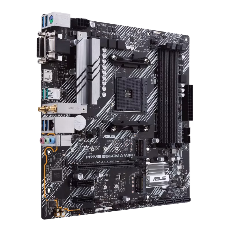 ASUS PRIME B550M-A WIFI II AMD B550 (Ryzen AM4) micro ATX motherboard with dual M.2, PCIe 4.0, Wi-Fi 6, 1 Gb Ethernet, HDMI, DVI-D, D-Sub, SATA 6 Gbps, USB 3.2 Gen 2 Type-A, and Aura Sync RGB lighting support | 90MB19X0-M0EAY0 thumbnail 7
