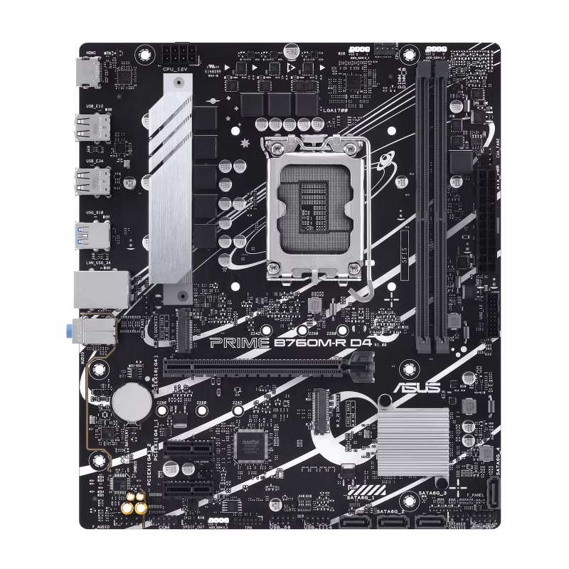 ASUS PRIME B760M-R DDR4 Intel B760 LGA 1700 micro-ATX Motherboard, PCIe 4.0, two PCIe 4.0 M.2 slots, DDR4, Realtek 2.5Gb Ethernet, HDMI, SATA 6 Gbps, front USB 5Gbps ports, Aura Sync | 90MB1HA0-M0EAY0 thumbnail 2