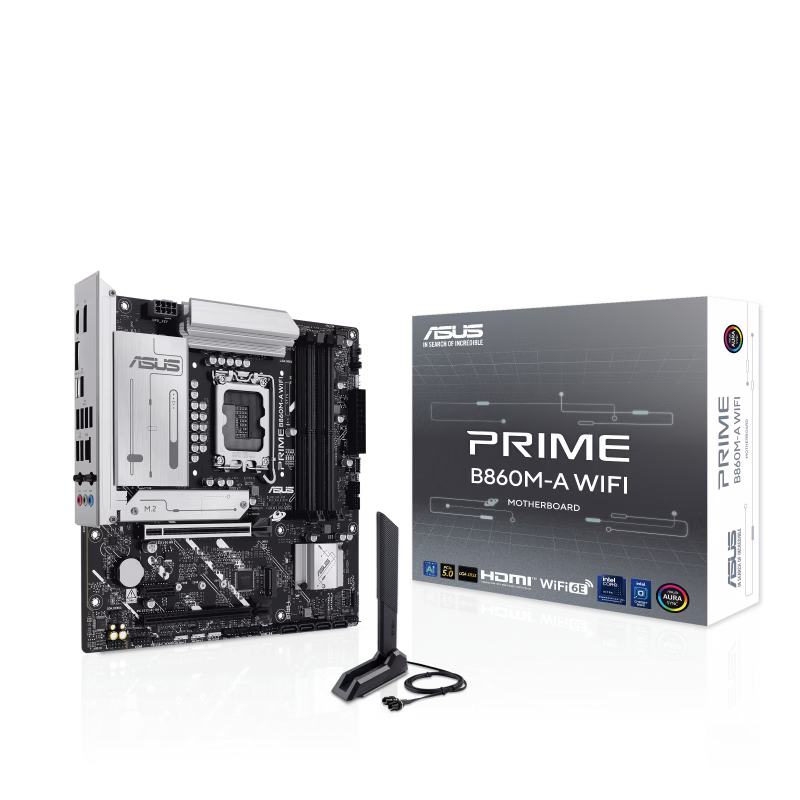 ASUS PRIME B860M-A WIFI DDR5 micro-ATX Motherboard, 4x DIMM slots, max. 256GB, up to 8666+MT/s (OC), Non-ECC, 2 x M.2 slots and 4 x SATA 6Gb/s ports,  Wi-Fi 6E & BT v5.3,  ASUS 5X PROTECTION III | 90MB1JY0-M0EAY0 – Buy Online