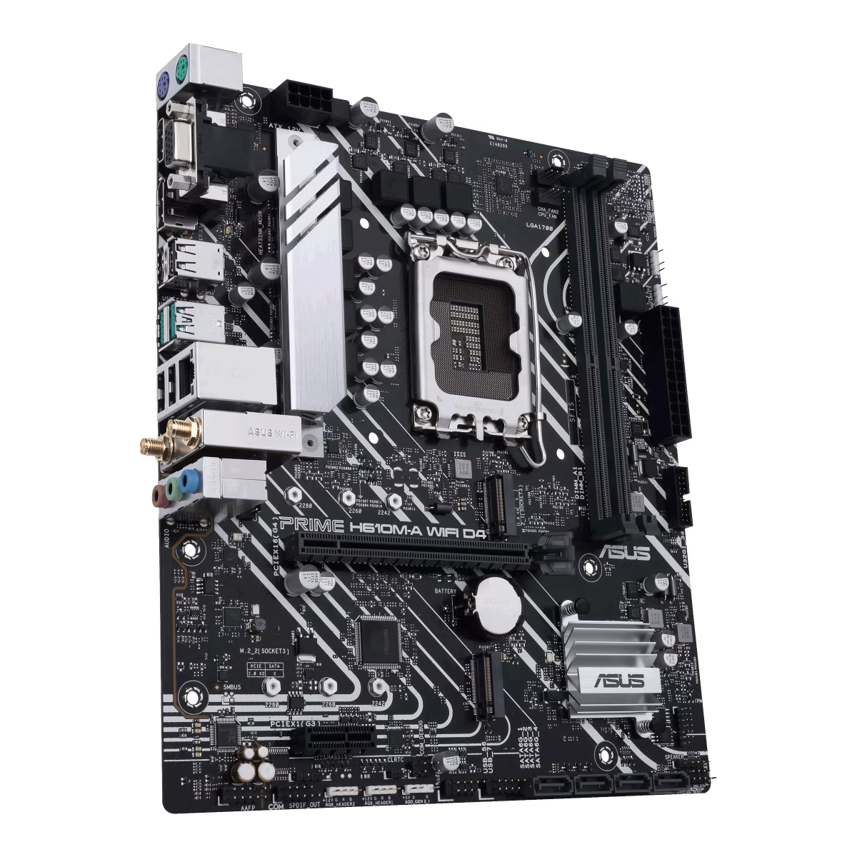 ASUS PRIME H610M-A WIFI D4 Intel H610 (LGA 1700) mic-ATX motherboard with DDR4, PCIe 4.0, dual M.2 slots, Intel 1 Gb Ethernet, WIFI 5, DisplayPort, HDMI, D-Sub, USB 3.2 Gen 2 ports, SATA 6 Gbps, Addressable Gen 2 headers, and Arua Sync | 90MB1C80-M0EAY0 thumbnail 2