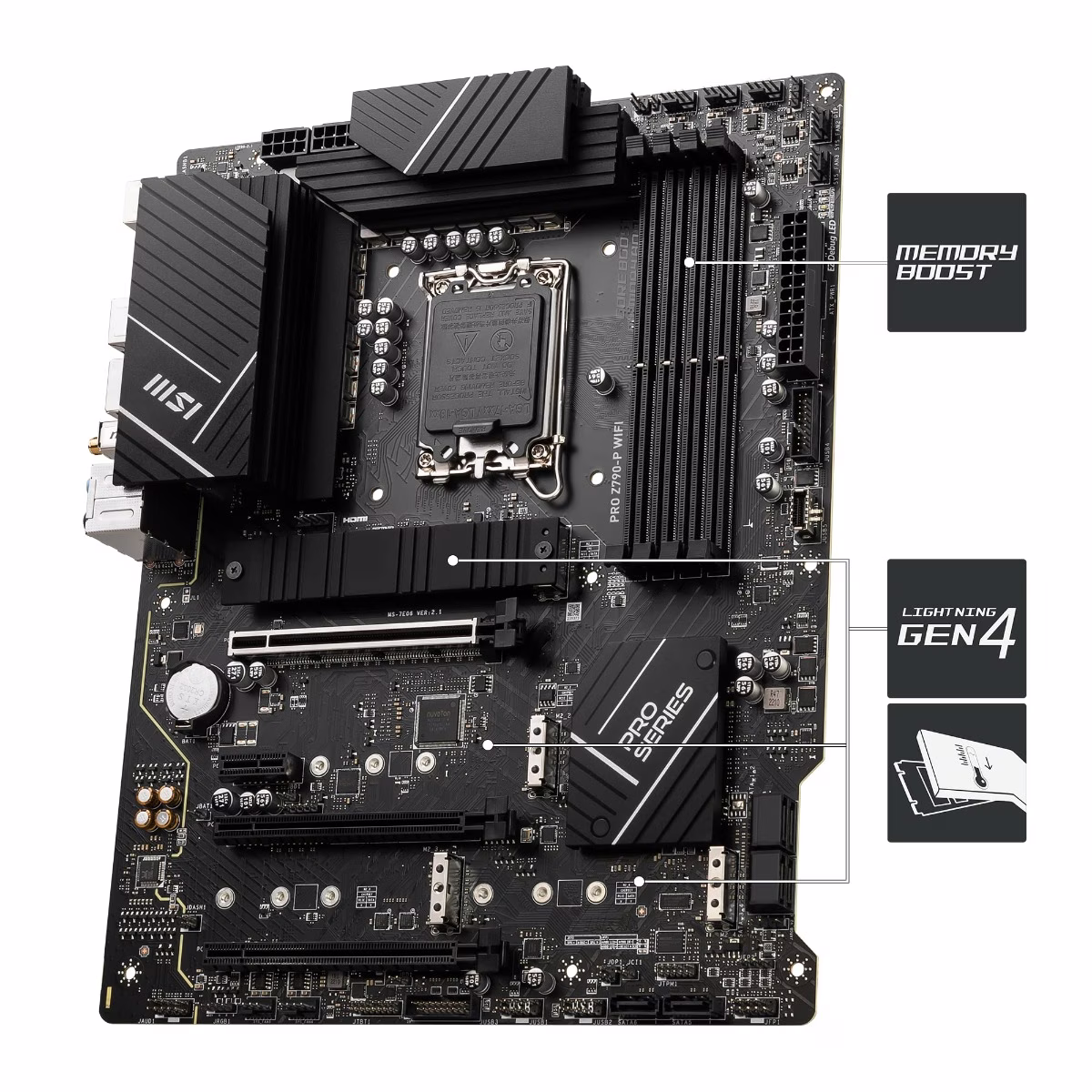 MSI PRO Z790-P WIFI Motherboard, Intel 14th/13th/12th Gen LGA 1700, DDR5 7000+MHz (OC), PCIe 5.0, Wi-Fi 6E, 2.5G LAN, ATX Business & Gaming Board |  911-7E06-010 thumbnail 4