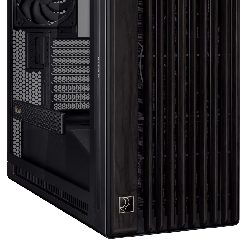 ASUS ProArt PA602 Wood Edition E-ATX Computer Case, Solid Wood Accents, Tempered Glass Side Panel, High-Airflow Front Grille, Pre-Installed 200mm Fans, Black | 90DC00J0-B09010 thumbnail 9