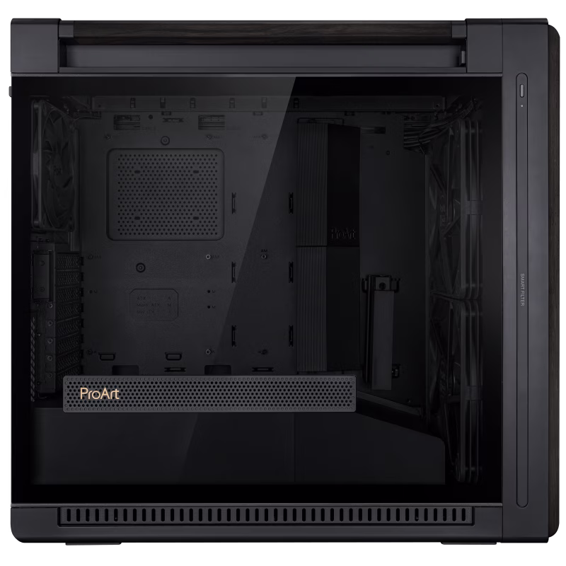 ASUS ProArt PA602 Wood Edition E-ATX Computer Case, Solid Wood Accents, Tempered Glass Side Panel, High-Airflow Front Grille, Pre-Installed 200mm Fans, Black | 90DC00J0-B09010 thumbnail 2