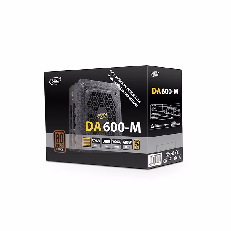 DEEPCOOL DA 600-M  80 PLUS BRONZE FULL MODULAR  600W POWER SUPPLY  PN-DP-BZ-DA600-MFM  6933412798583 thumbnail 2
