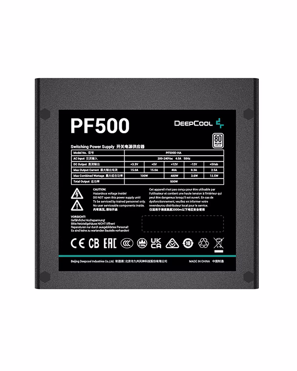 Deepcool PF500 500 Watts Power Supply Unit, 120mm Fan Size, Active PFC + Double Tube Forward, Hypro Bearing, 80 Plus Standard, 100-500ms Good Signal | R-PF500D-HA0B-UK thumbnail 4