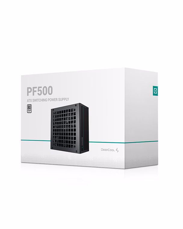 Deepcool PF500 500 Watts Power Supply Unit, 120mm Fan Size, Active PFC + Double Tube Forward, Hypro Bearing, 80 Plus Standard, 100-500ms Good Signal | R-PF500D-HA0B-UK image