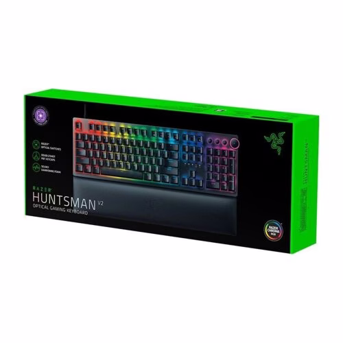 Razer Huntsman V2 Clicky Optical Switch, Black Optical Gaming Keyboard with Near-zero Input Latency, Full Size, Wired Braided fiber cable, Fully programmable keys with on-the-fly macro recording, N-key roll-over with anti-ghosting | RZ03-03930300-R3M1 image