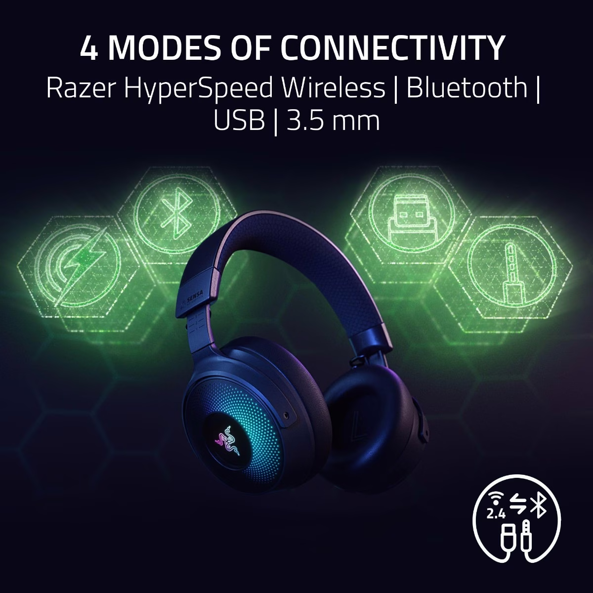 Razer Kraken V4 Pro Wireless Gaming Headset, OLED Control Hub, HD Haptics, 2.4GHz Wireless, Bluetooth, USB - 3.5 mm, Super Wideband Mic, For PC, Mac, PS5, Black | RZ04-05160100-R3M1 thumbnail 4