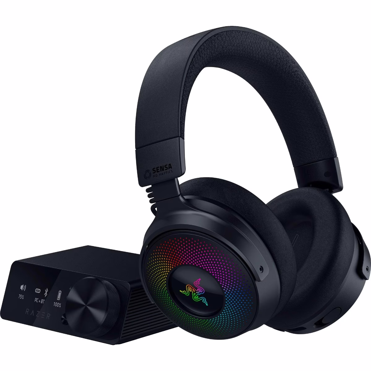 Razer Kraken V4 Pro Wireless Gaming Headset, OLED Control Hub, HD Haptics, 2.4GHz Wireless, Bluetooth, USB - 3.5 mm, Super Wideband Mic, For PC, Mac, PS5, Black | RZ04-05160100-R3M1 image