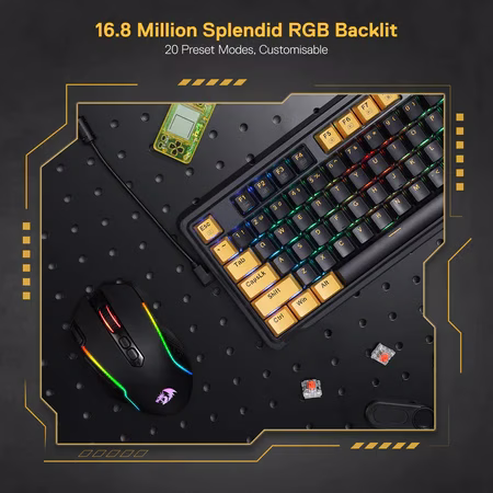 Redragon Elf K649Y-RGB 65% Mechanical Keyboard, Custom Gold-Melt Switch, Hot-Swappable Socket, Wired Connectivity, Detachable Type-C Cable, TPR Gasket Design, English Layout, Black/Yellow | K649Y-RGB thumbnail 5