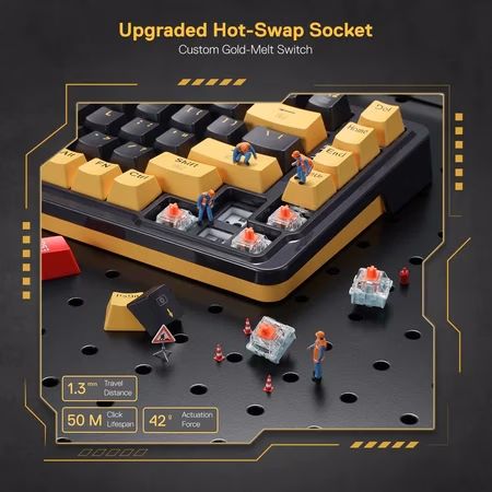 Redragon Elf K649Y-RGB 65% Mechanical Keyboard, Custom Gold-Melt Switch, Hot-Swappable Socket, Wired Connectivity, Detachable Type-C Cable, TPR Gasket Design, English Layout, Black/Yellow | K649Y-RGB thumbnail 2